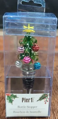 PIER 1 Glass Christmas Tree + Bell Ornaments Wine Bottle Stopper ORIG BOX • £9.63