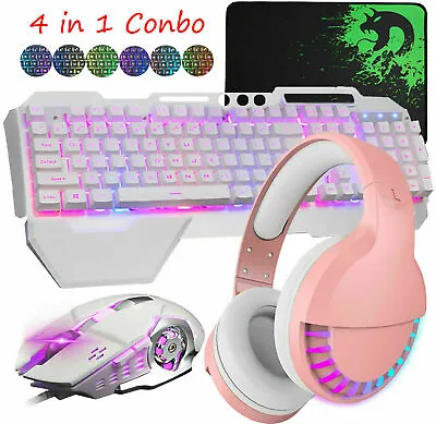 Gaming Keyboard Mouse And RGB Bluetooth Headset Sets LED Backlit For PC PS4 Xbox • $77.29