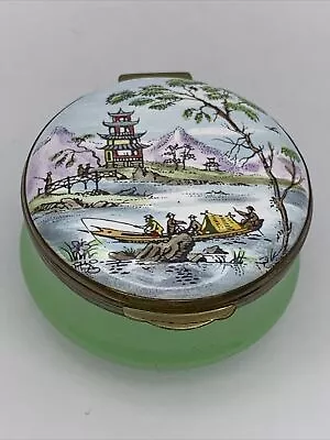 $49 • Buy Crummles Enamel Trinket Pill Box  China  Green Excellent