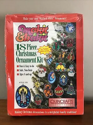 Vintage Makit & Bakit Stained Glass 18 Piece Christmas Ornament Kit New & Sealed • $100