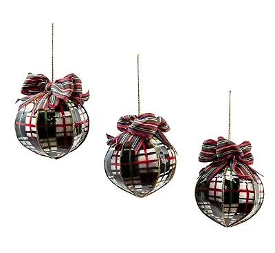 Mackenzie Childs Courtly Plaid Capiz Ball Ornaments - Set Of 3 • $88