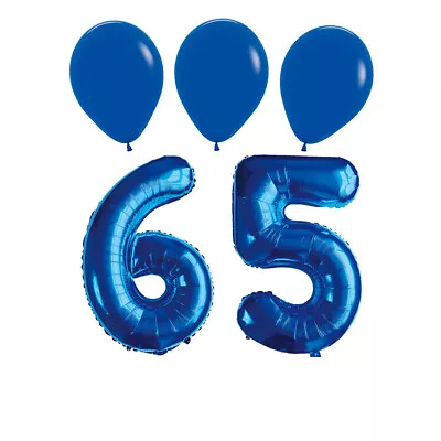 Number 65 Blue Balloon 32  Foil Mylar Birthday Milestone 3 Matching Blue Latex • $9.95