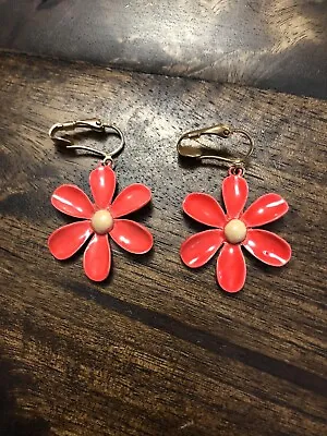 Vintage Orange And Yellow Daisy Clip On Earrings • $12