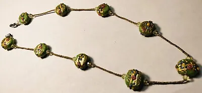 Antique Venetian Fancy Green Glass Wedding Cake Tabular Beads Beaded Necklace • $55