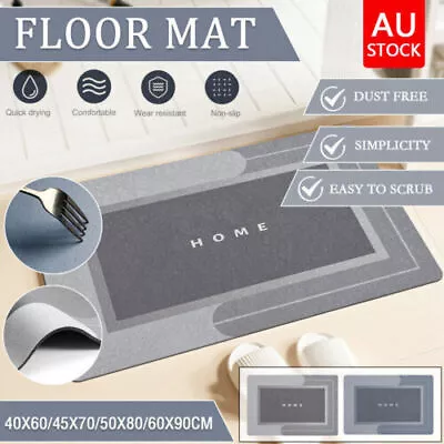 Bath Mats Bathroom Non-Slip Super Absorbent Floor Mats Rug Kitchen Grey 60*90cm • $15.49