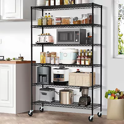 6-Tier Wire Metal Shelving Unit 6000 LBS Capacity Garage Storage Rack W/Wheels • $129.99