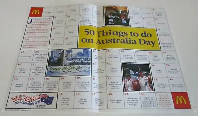 McDonald's - Tray Liner Or Placemat - 50 Things To Do On Australia Day - 1990s • $14.95
