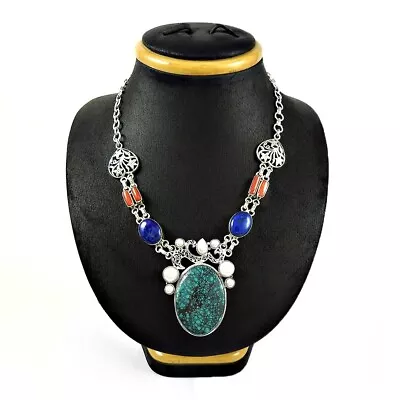 Gift For Women Cluster Tribal Necklace 925 Silver Natural Turquoise Gemstone A41 • $385.63