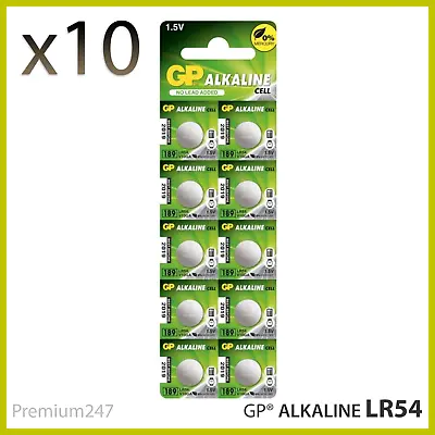 10 X GP LR54 189 1.5 Volt Alkaline Battery 189 V10GA L1131 LR1130 A120 AG10 NEW • £2.89