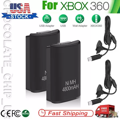 2x 4800mAh Rechargeable Battery Pack For XBox 360 Controller USB Charger Cable • $12.89