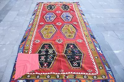 Moroccan Rug Floor Rug Vintage Rugs 4.9x9.8 Ft Large Rug Kilim Turkish Rug • $231.20