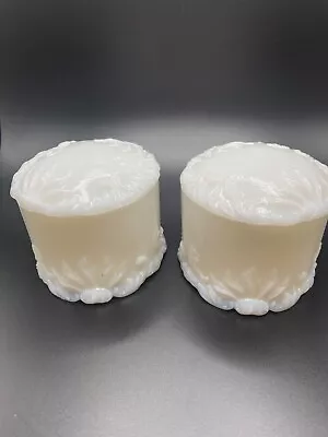 Vintage Antique Victorian Milk Glass White Vanity Powder/Trinket Box Set Of 2 • $18