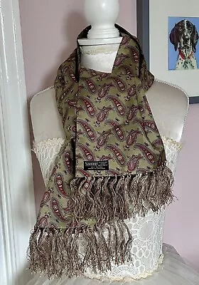 Men's Vintage Red Green Paisley Scarf By Sammy Rayon Made In England • £23