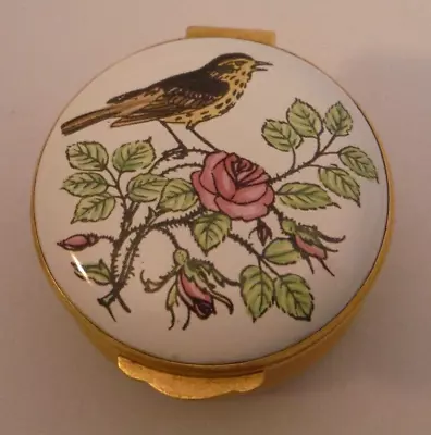$25 • Buy Crummles Enamel Pill Trinket Box Rose Bird Flowers England NICE **