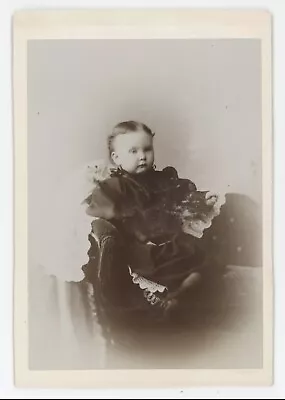 Antique Circa 1880s Cabinet Card Adorable Baby In Black Dress • £28.95