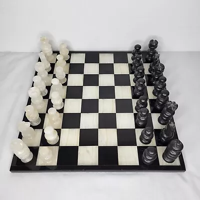 Chess Board Set 13 1/4 X 13 1/2 Black & White Marble With 32 Marble Chess Pieces • $59.99