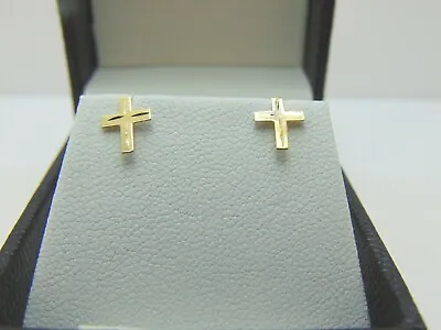 9ct Gold Small Diamond Cut Cross Stud Earrings  ER408/D0194 • £28.69