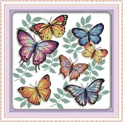 Colourful Butterfly Cross Stitch Kit Counted Or Printed 14 Count Aida - 34x33cm • £11.99