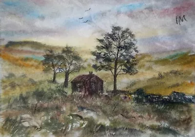 ACEO Original Painting Landscape Art Trees Fields Cabin Watercolour • £8