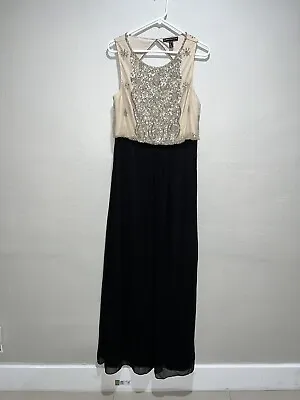 Aidan Mattox Beige Black Beaded Sleeveless Maxi Dress Women Size 8 • $62.92