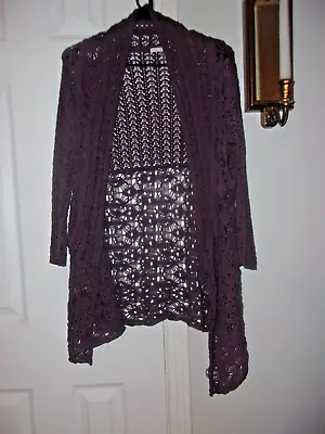 CAbi Waterfall Cardigan Sweater Open Front Crochet Loose Knit Muted Purple Sz M • $15.99