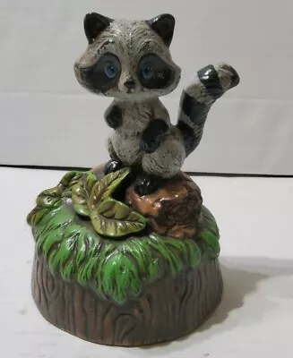 Vintage Ceramic Raccoon On Tree Stump Painted Glazed Figure 5.5''  • $21.99