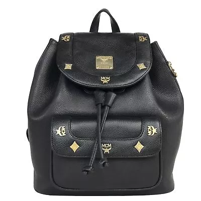 MCM Bag Backpack Bag Leather Black Gold A0926 Authentic • £70.71