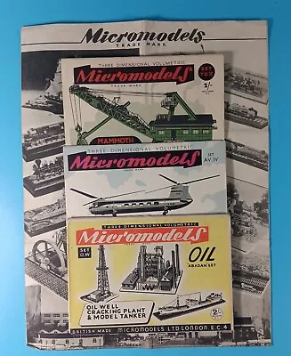 3 X 1950s Volumetric Micromodels Card Model Kits & Trade Leaflet - Unmade. • £29.99