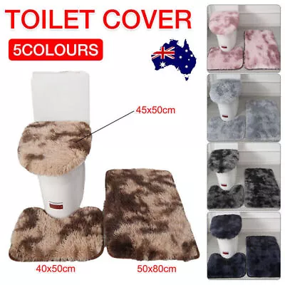 AntiSlip Washable 3pc Bathroom Mat Set Fluffy Toilet Cover Pedestal Rug Bath Mat • $15.99