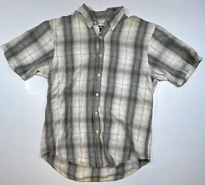 Mens Cherokee Medium Plaid Shirt Button Down Short Sleeve Linen Cotton Blend • $16.95