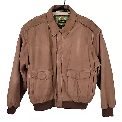 GIII Global Identity Bomber Jacket Men Sz XL Leather World Map Lining Zip Brown • $47.96