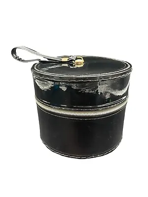 Vintage Black Patent Mini Wiglette / Hat Box Round Zippered Travel Case Luggage • $42.74