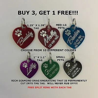 $4.49 • Buy Custom Engraved Paw Print Heart Pet Tag Dog Cat ID  (Choose From 10 Colors)