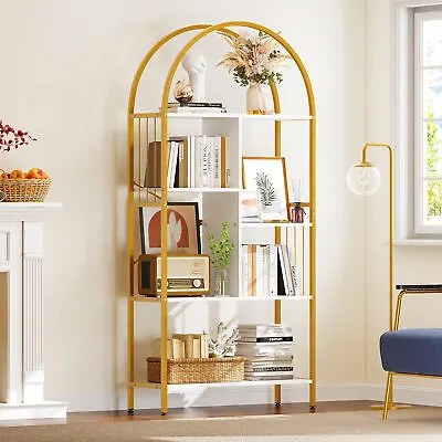 5 Tier Gold Arched Bookshelf Bookcase Storage Display Rack Shelves Living Room • $72.99