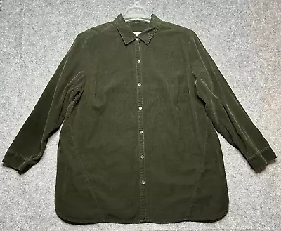 J Jill Shirt Womens 2X Green Corduroy Tunic Button Up Cotton Jewel Tone Classic • $36.99