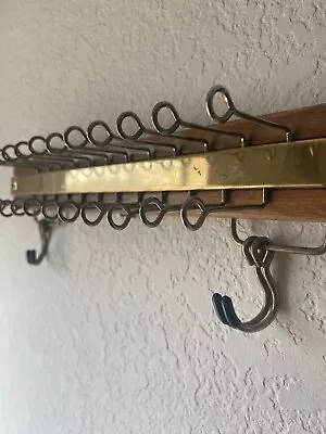 Vintage Wooden Brass Tie & Belt Rack Jewelry Or Scarf Wall Mounted Organizer • $30