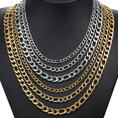 Figaro Chain Necklace Women Men Punk Silver Gold Stainless Steel Long Necklace • £3.99