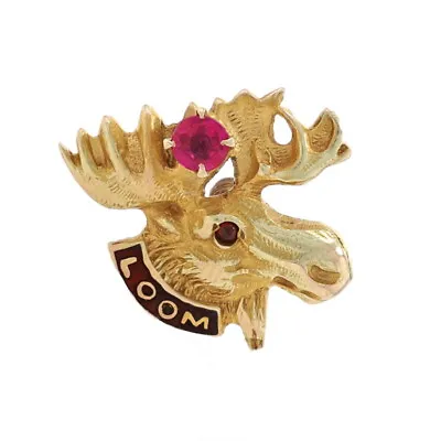 Yellow Gold Loyal Order Of Moose Lapel Pin - 10k Synthetic Ruby LOOM Fraternal • $119.99