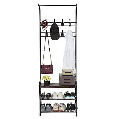 £33.90 • Buy Coat Rack Stand And Shoe Storage Bench Metal Hall Tree With 3-Tier Shelf 8 Hooks