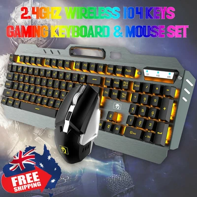 $25.99 • Buy 2.4Ghz USB Wireless Gaming Keyboard And Mouse Set Rainbow Backlight PC Computer 