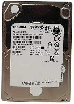 Toshiba AL13SEL300 10K 300GB 2.5  SAS Hard Drive 100% Health • £12.99