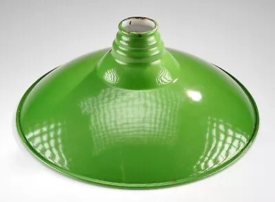 Vtg. 14  Green Porcelain W/Blue Industrial Light Lamp Shade Barn Gas Station #2 • $39.95