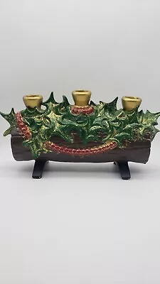 Vintage Atlantic Mold Christmas Yule Log Candle Holder Holly Berries Ceramic  • $24.99