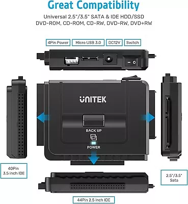 Unitek SCSI Adapters USB 3 0 To IDE Sata Converter Hard Drive Adapter Universal • $38.15