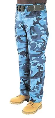 Kid Adult Tactical Cargo Army Combat Pants Trousers Quality Cotton Blue Sky Camo • $24.79