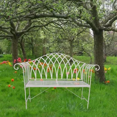 Classic Gothic Style Cream Ivory Metal Patio Garden Furniture Seat Bench • £155