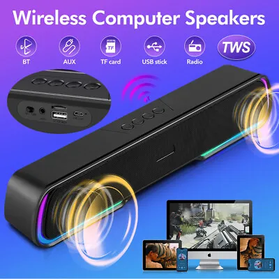 Bluetooth Wireless TV Computer Soundbar PC Speaker Sound Bar For Desktop Laptop • £16.14
