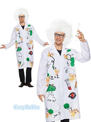 Adult Unisex Mad Scientist Doctor Coat Lab Einstein Halloween Costume & Wig • $24.58