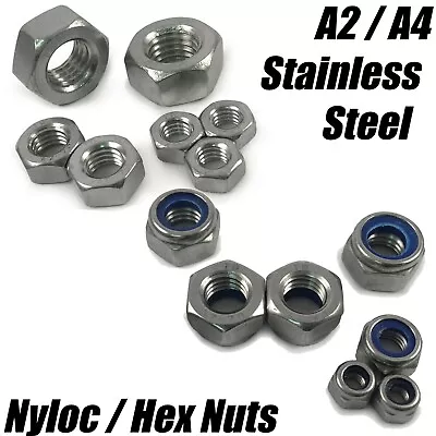 A2 & A4 Stainless Steel Nyloc / Hex Insert Nuts Nylon Locking Threaded M2 - M24 • £2.89