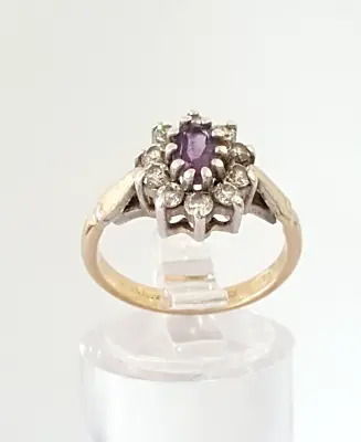 Full Hallmarked Amethyst & Sapphire Stones Ring Gold & Silver Size K1/2~L #20165 • £53